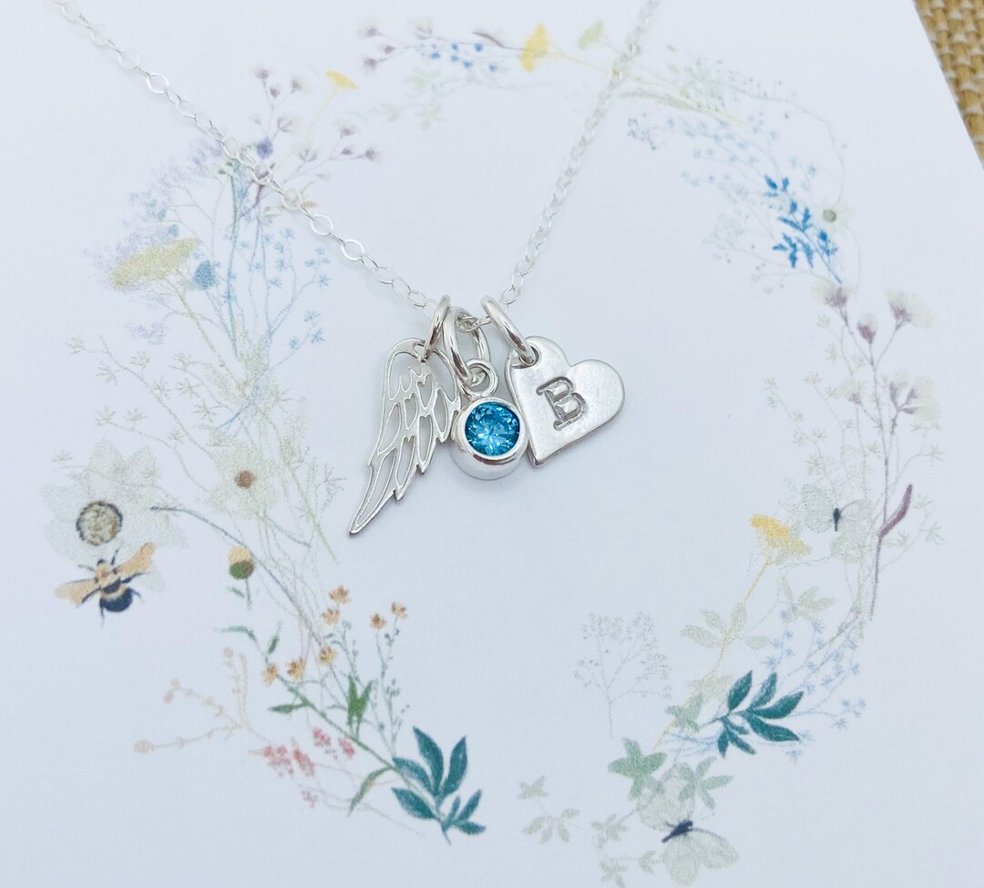 Angel Wing Necklace, Personalized Wing Necklace, Wing with Initial